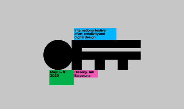 OFFF festival poster with the large, black letters OFFF in the center on a gray background