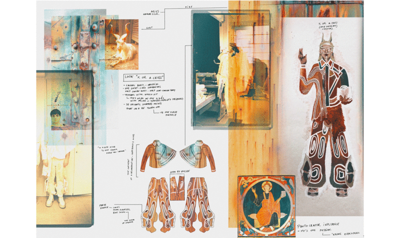 Sketchbook of the X ON A CROSS collection by Nio Roca, a Fashion Design student at IED Barcelona