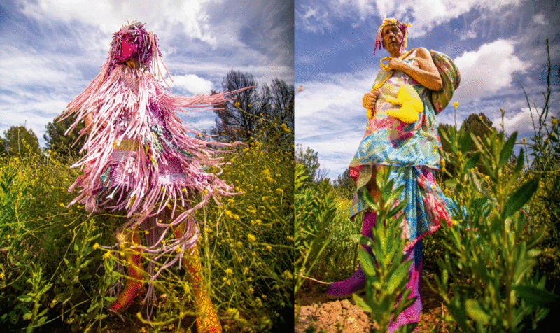 Two senior models from the colorful "Childish" collection by Marian Descayrac, a fashion design student at IED Barcelona.