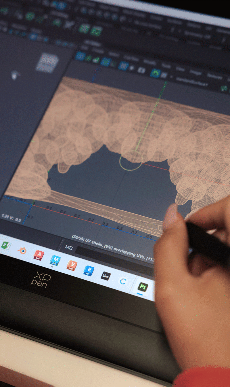 A hand designing with an Artist Pro 16 Gen 2 tablet from XPPen