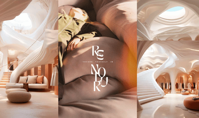 Interior spaces of a clothing store with a dreamlike design