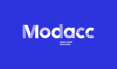 MODACC cluster letters written in capital letters and in white with illustrations inside on a blue background