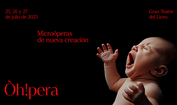 Baby singing opera on a black background