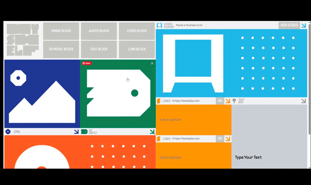 Colored boxes with shapes inside arranged on a computer screen