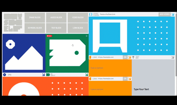 Colored boxes with shapes inside arranged on a computer screen