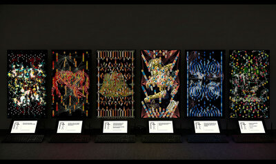 Six interactive screens displaying different digital mazes